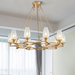 Luminária pendente moderna contemporânea de aço com 10 luzes e cúpula de vidro
