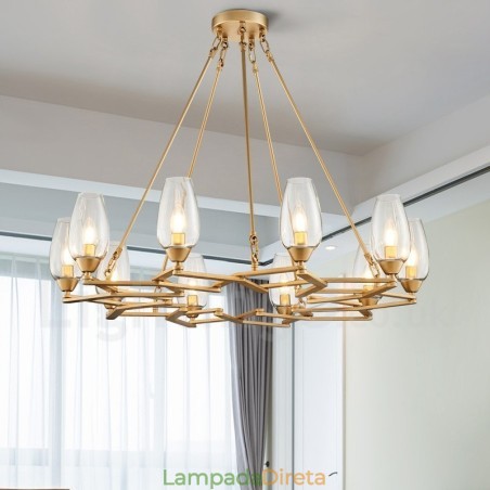 Luminária pendente moderna contemporânea de aço com 10 luzes e cúpula de vidro Luminária pendente moderna contemporânea de aço com 10 luzes e cúpula de vidro