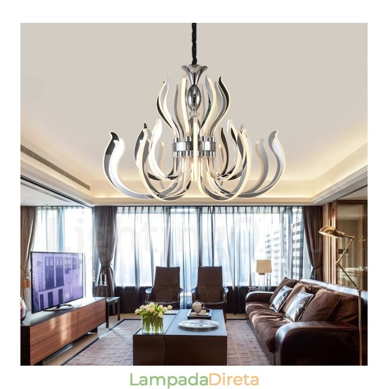 Lustre moderno contemporâneo de acrílico com 24 luzes e cúpula de acrílico