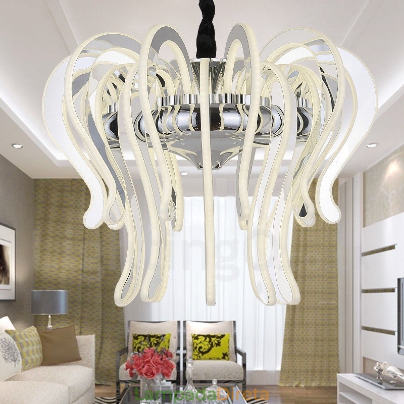 Lustre moderno contemporâneo de aço com 20 luzes e cúpula de acrílico