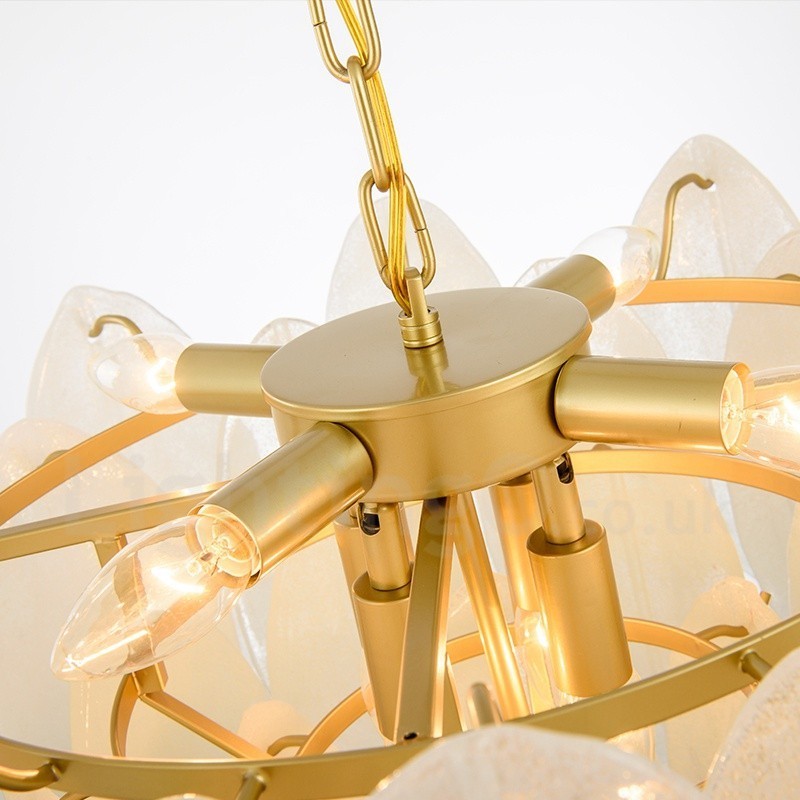 Luminária pendente moderna contemporânea de aço com 6 luzes e cúpula de vidro