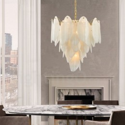Luminária pendente moderna contemporânea de aço com 6 luzes e cúpula de vidro