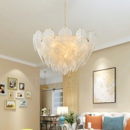 Luminária pendente moderna contemporânea de aço com 4 luzes e cúpula de vidro
