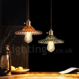 Luminária pendente rústica de aço retrô com 1 luz e cúpula de vidro