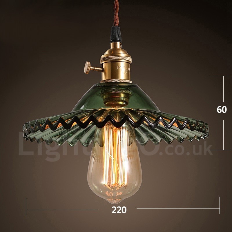 Luminária pendente rústica de aço retrô com 1 luz e cúpula de vidro