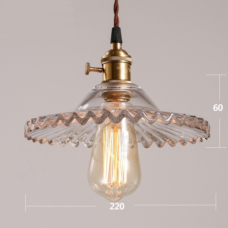Luminária pendente rústica de aço retrô com 1 luz e cúpula de vidro