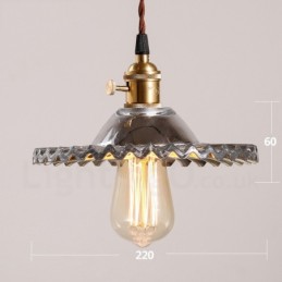 Luminária pendente rústica de aço retrô com 1 luz e cúpula de vidro