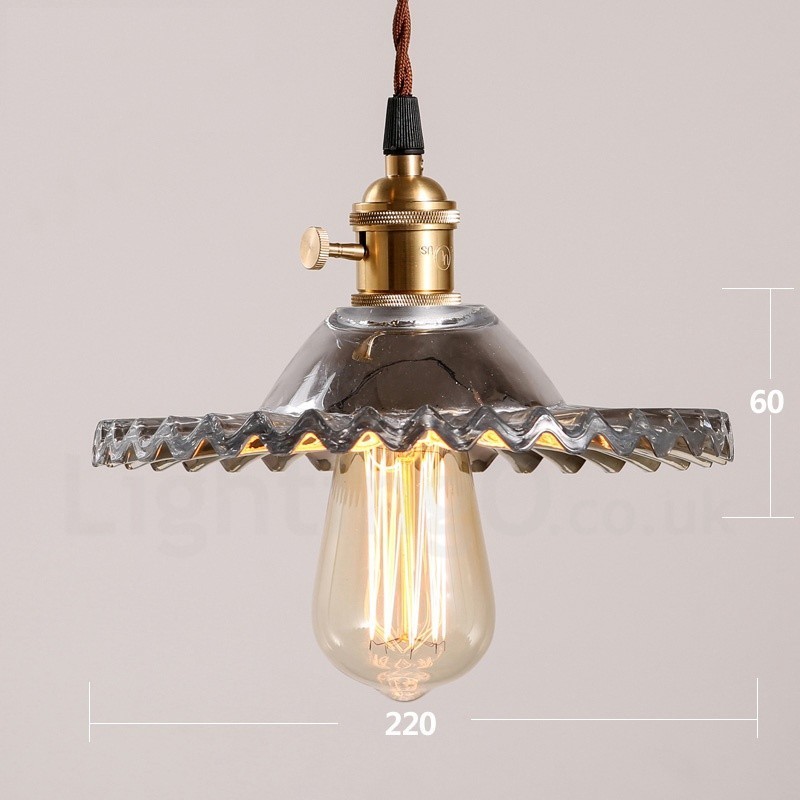 Luminária pendente rústica de aço retrô com 1 luz e cúpula de vidro