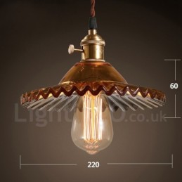 Luminária pendente rústica de aço retrô com 1 luz e cúpula de vidro