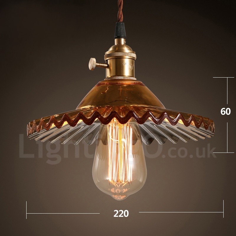 Luminária pendente rústica de aço retrô com 1 luz e cúpula de vidro