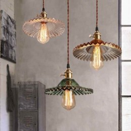 Luminária pendente rústica de aço retrô com 1 luz e cúpula de vidro