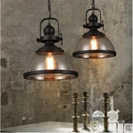 Retro 1 Luz de Aço Pendente Luz com Sombra de Vidro