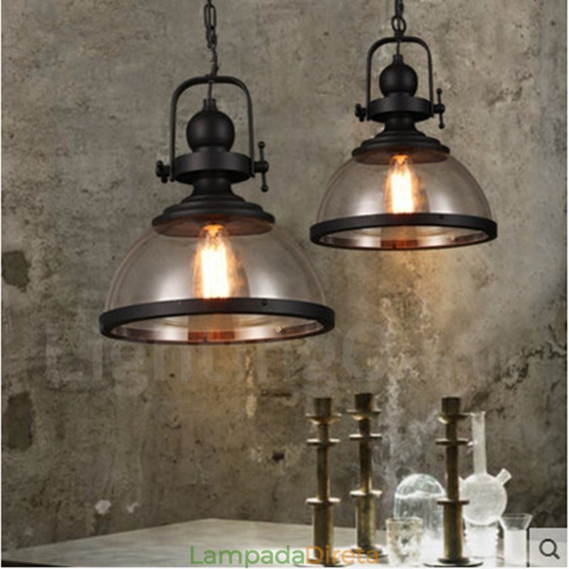 Retro 1 Luz de Aço Pendente Luz com Sombra de Vidro