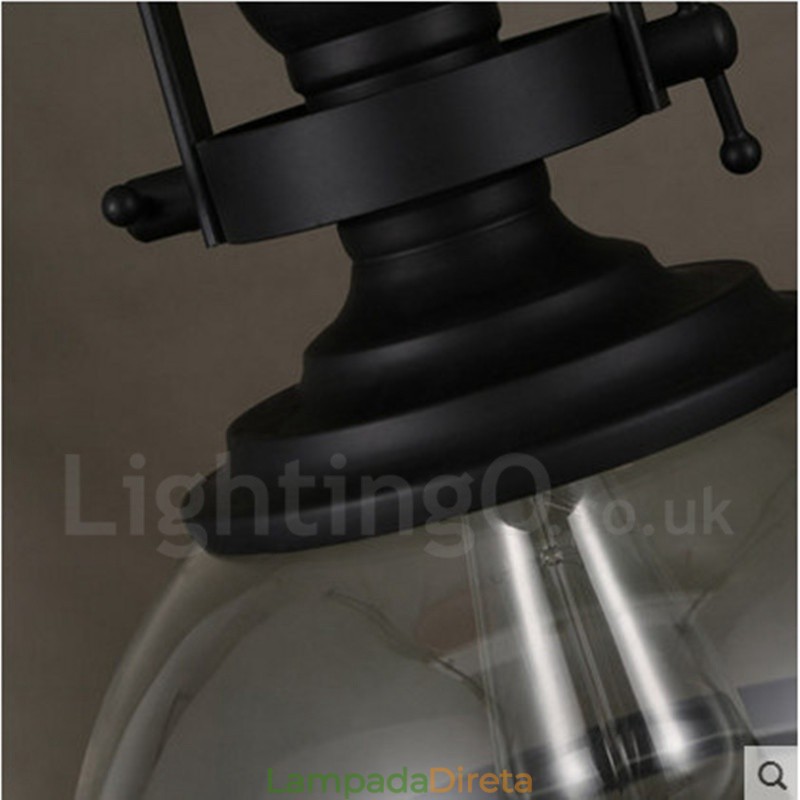 Retro 1 Luz de Aço Pendente Luz com Sombra de Vidro
