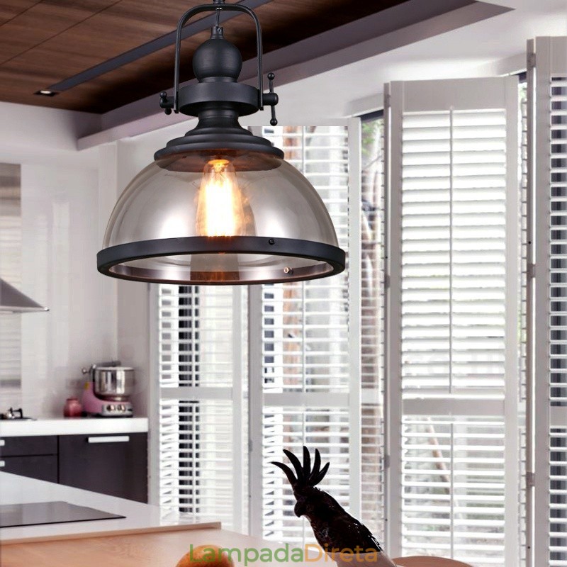 Retro 1 Luz de Aço Pendente Luz com Sombra de Vidro