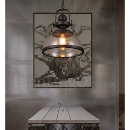 Retro 1 Luz de Aço Pendente Luz com Sombra de Vidro
