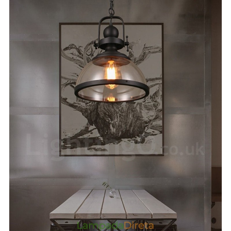 Retro 1 Luz de Aço Pendente Luz com Sombra de Vidro