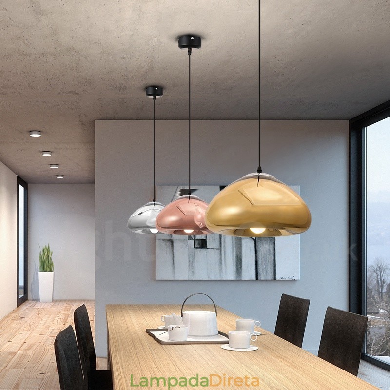 Luminária pendente de vidro moderna contemporânea com 1 luz e cúpula de vidro