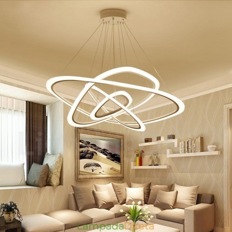 Luminária pendente moderna contemporânea de liga de alumínio com 4 luzes, regulável com controle remoto e sombra de acrílico Luminária pendente moderna contemporânea de liga de alumínio com 4 luzes, regulável com controle remoto e sombra de acrílico