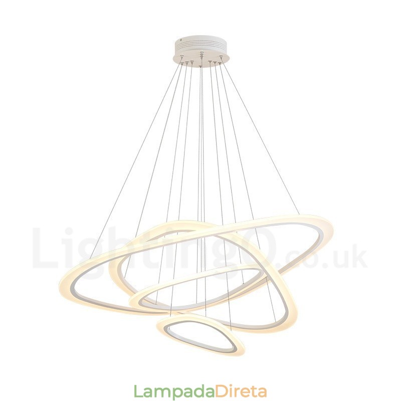 Luminária pendente moderna contemporânea de liga de alumínio com 4 luzes, regulável com controle remoto e sombra de acrílico