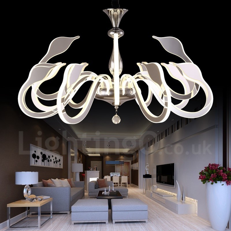 Lustre moderno contemporâneo regulável de aço com 12 luzes e cúpula de acrílico