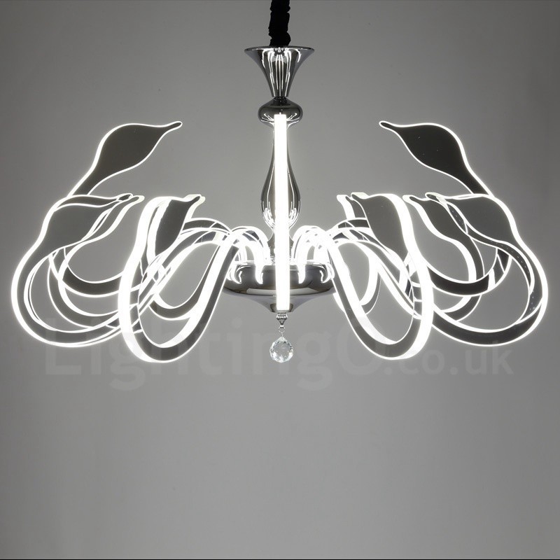 Lustre moderno contemporâneo regulável de aço com 12 luzes e cúpula de acrílico