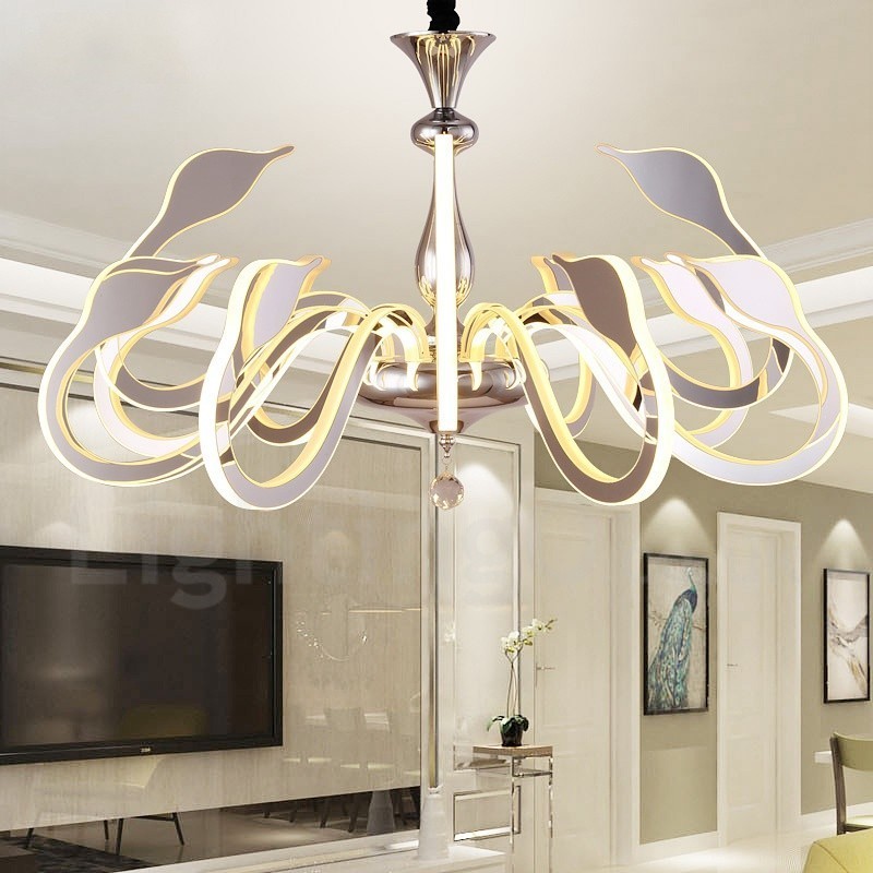 Lustre moderno contemporâneo regulável de aço com 12 luzes e cúpula de acrílico
