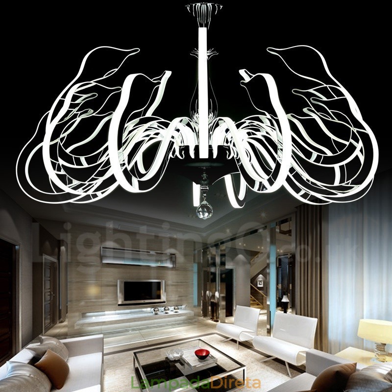 Lustre moderno contemporâneo regulável de aço com 15 luzes e cúpula de acrílico