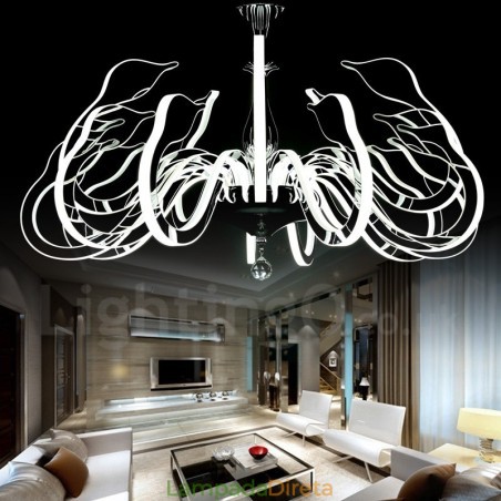 Lustre moderno contemporâneo regulável de aço com 15 luzes e cúpula de acrílico Lustre moderno contemporâneo regulável de aço com 15 luzes e cúpula de acrílico