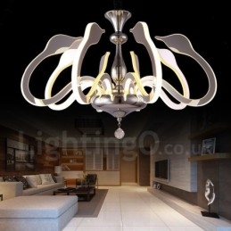 Lustre moderno contemporâneo regulável de aço com 8 luzes e cúpula de acrílico