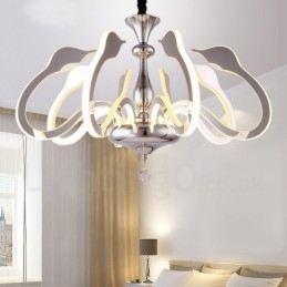 Lustre moderno contemporâneo regulável de aço com 8 luzes e cúpula de acrílico