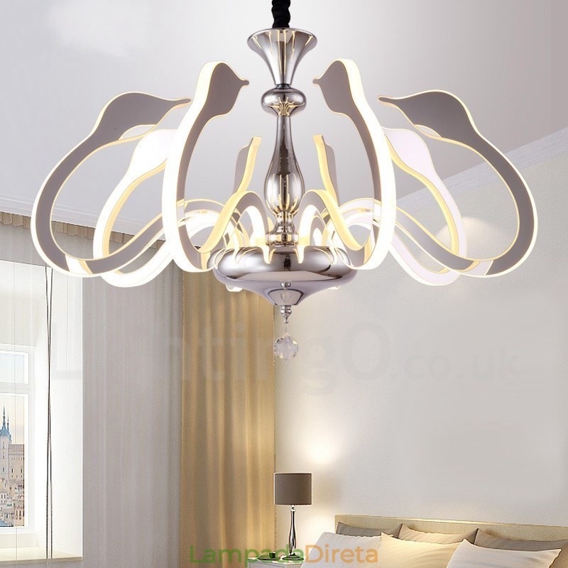 Lustre moderno contemporâneo regulável de aço com 8 luzes e cúpula de acrílico