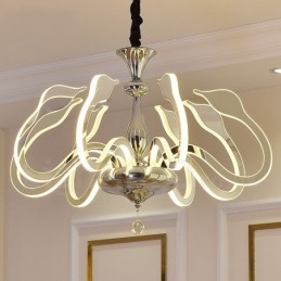 Lustre moderno contemporâneo regulável de aço com 8 luzes e cúpula de acrílico