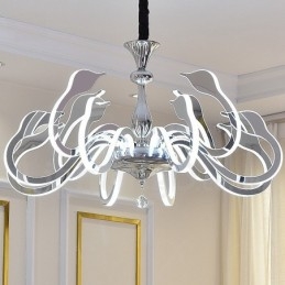 Lustre moderno contemporâneo regulável de aço com 10 luzes e cúpula de acrílico