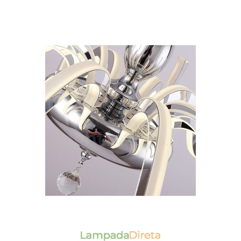 Lustre moderno contemporâneo regulável de aço com 6 luzes e cúpula de acrílico