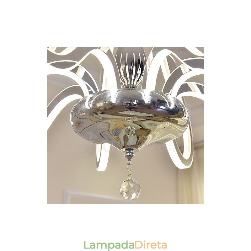 Lustre moderno contemporâneo regulável de aço com 6 luzes e cúpula de acrílico