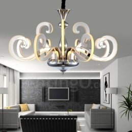 Lustre moderno contemporâneo regulável de aço com 12 luzes e cúpula de acrílico