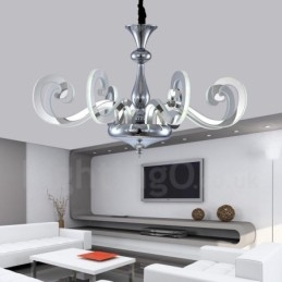 Lustre moderno contemporâneo regulável de aço com 8 luzes e cúpula de acrílico