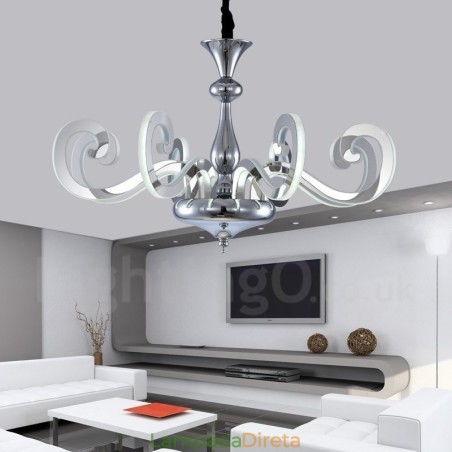 Lustre moderno contemporâneo regulável de aço com 8 luzes e cúpula de acrílico Lustre moderno contemporâneo regulável de aço com 8 luzes e cúpula de acrílico