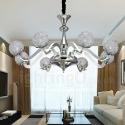 Lustre moderno contemporâneo regulável de aço com 8 luzes e sombra de liga de alumínio