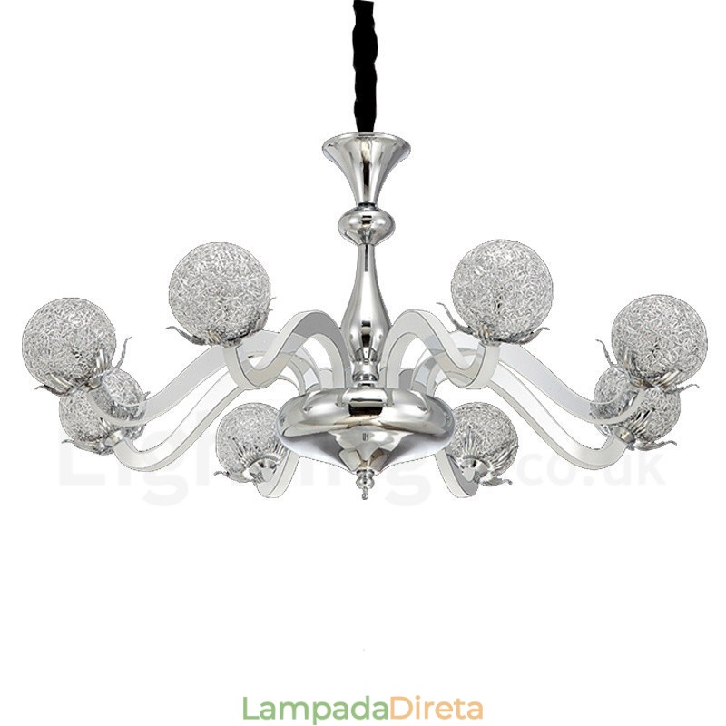 Lustre moderno contemporâneo regulável de aço com 8 luzes e sombra de liga de alumínio