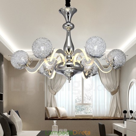 Lustre moderno contemporâneo regulável de aço com 6 luzes e sombra de liga de alumínio Lustre moderno contemporâneo regulável de aço com 6 luzes e sombra de liga de alumínio