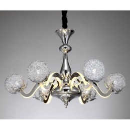 Lustre moderno contemporâneo regulável de aço com 6 luzes e sombra de liga de alumínio