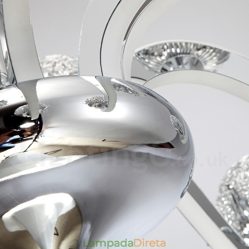 Lustre moderno contemporâneo regulável de aço com 6 luzes e sombra de liga de alumínio