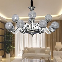 Lustre moderno contemporâneo regulável de aço com 12 luzes e sombra de liga de alumínio