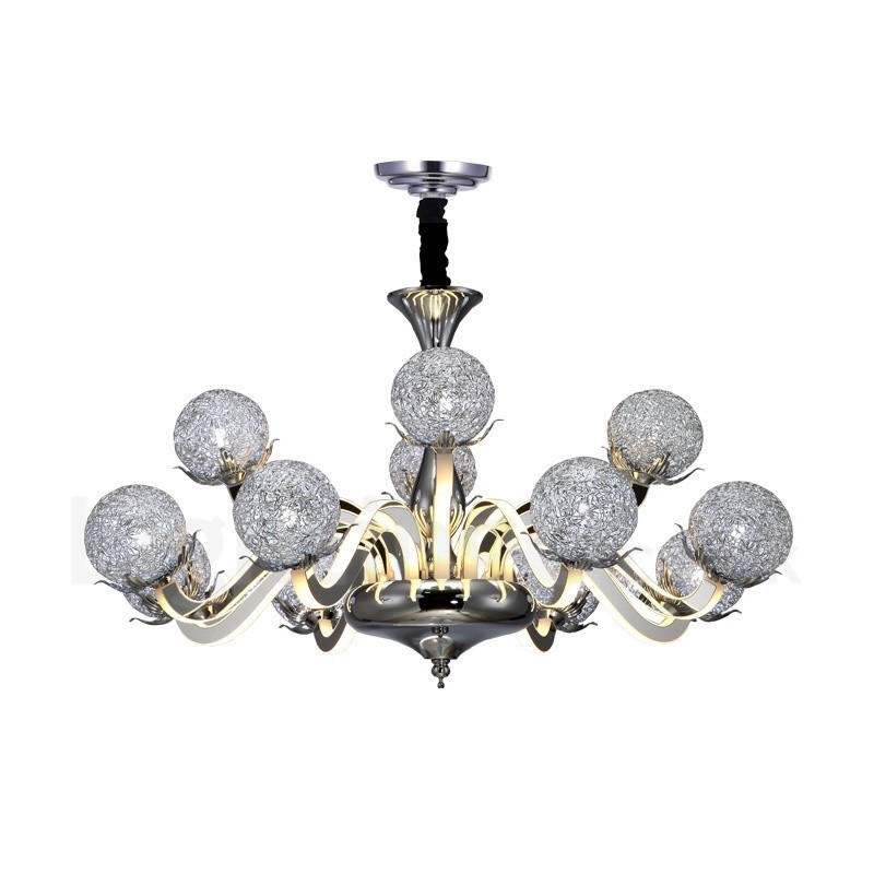 Lustre moderno contemporâneo regulável de aço com 12 luzes e sombra de liga de alumínio