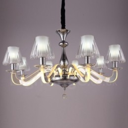 Lustre moderno contemporâneo regulável de aço com 8 luzes e cúpula de vidro