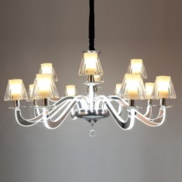 Lustre moderno contemporâneo regulável de aço com 12 luzes e cúpula de vidro