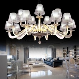 Lustre moderno contemporâneo regulável de aço com 15 luzes e cúpula de vidro