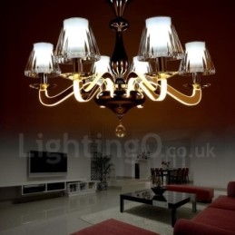 Lustre moderno contemporâneo regulável de aço com 6 luzes e cúpula de vidro
